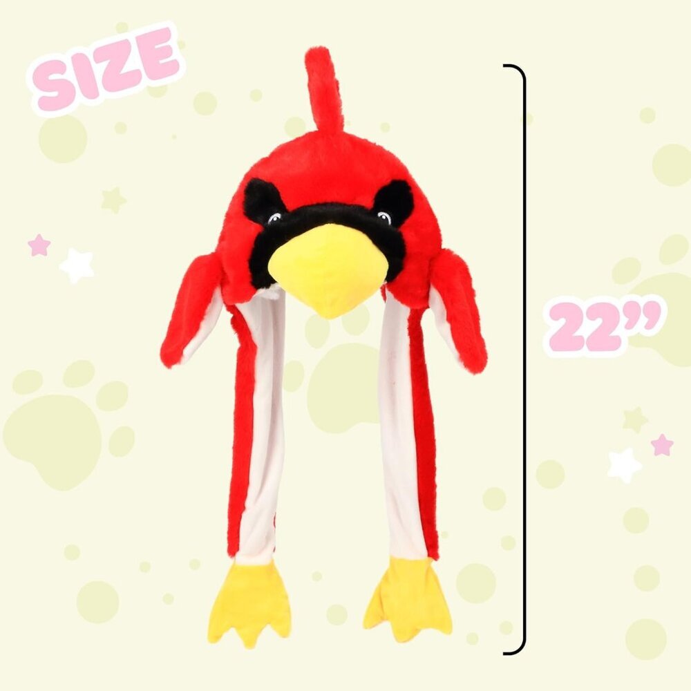 Kids Cardinal Animal Hat with Ears Moving Jumping Pop Up Beating Plush Holiday - Picture 6 of 9